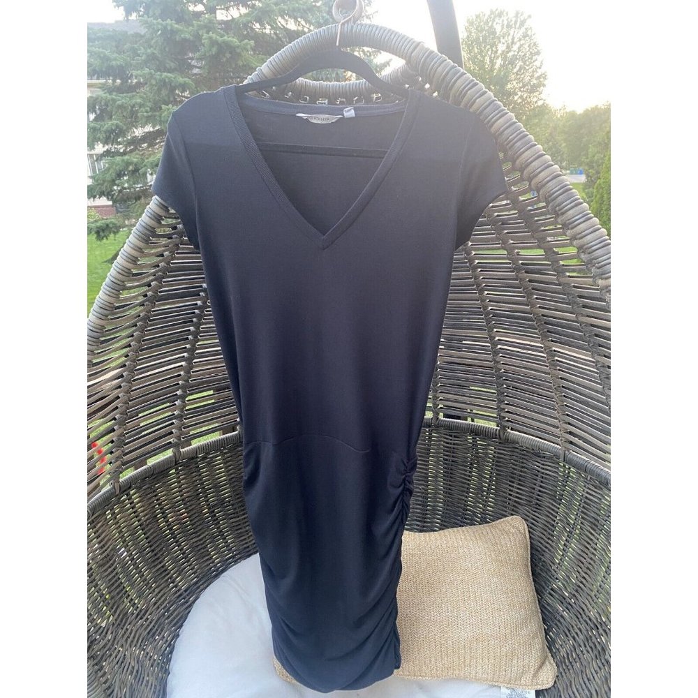 Athleta Tank Midi Dress Ruched Bodycon Black XXS